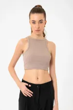 Débardeur court côtelé beige Antioch pour femme