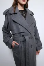 Antioch Antrasit Oversize Kemerli Kaban