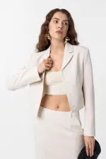 Antioch Ekru Crop Kadın Blazer Ceket