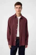 Antioch Burgundy Relax Fit Linen Blend Men's Shirt