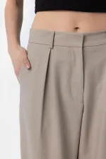 Antioch Beige Pleated Soft Ankle Length Women's Trousers