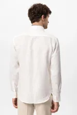 Chemise homme Antioch blanche à col boutonné, 100 % lin