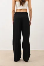 Antioch Black Wide Leg Women's Trousers with Pens Detail