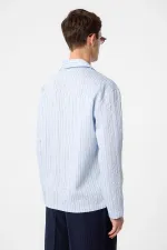 Antioch Mavi Modal Kumaş Çizgili Erkek Gömlek