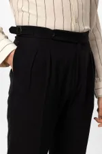Pantalon homme Antioch noir taille haute en lin mélangé à double ourlet