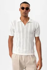 Polo blanc Antioch à col zippé pour homme