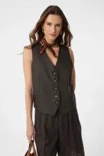Antioch Coffee Linen Blend Women's Tailor Vest