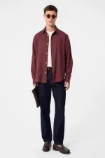 Antioch Burgundy Relax Fit Linen Blend Men's Shirt