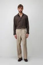 Pantalon plissé Antioch beige coupe décontractée pour homme