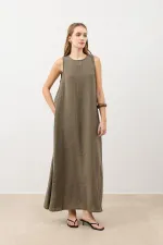Robe midi drapée à col halter Antioch kaki