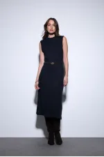 Antioch Navy Blue Women's Midi Dress with Belt Detail