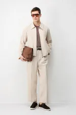 Antioch Beige High Waist Pleated Relax Fit Men's Trousers