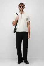 T-shirt polo homme Antioch blanc cassé en maille texturée