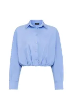 Antioch Bebe Mavi Crop Poplin Kadın Gömlek
