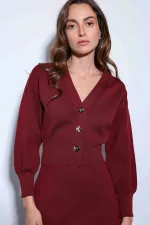 Antioch Bordo Metal Düğme Kadın Triko Hırka