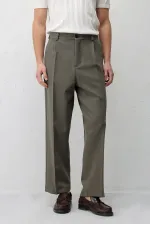 Antioch Dark Khaki Relax Fit Baggy Pleated Men's Trousers