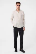 Antioch Bej 100% Keten Comfort Fit Erkek Gömlek