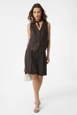 Antioch Coffee Linen Blend Women's Tailor Vest