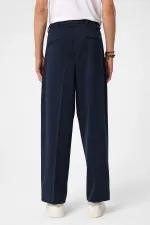 Pantalon homme Antioch bleu marine taille haute coupe décontractée à plis