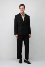 Veste blazer Antioch noire à double boutonnage et coupe décontractée pour homme