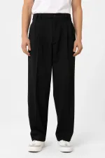 Pantalon plissé Antioch noir taille haute coupe décontractée pour homme