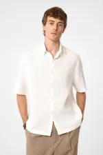 Chemise homme Antioch blanche 100 % lin coupe décontractée
