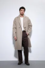 Antioch Bej Kuşaklı Oversize Erkek Kaban