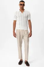 Polo blanc Antioch à col zippé pour homme