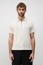 T-shirt polo homme Antioch blanc cassé en maille texturée