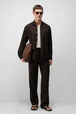 Chemise homme Antioch Coffee en lin mélangé coupe décontractée