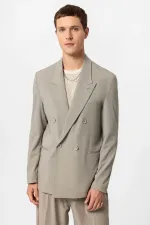 Antioch Light Khaki Single Button Double-Breasted Men's Blazer Jacket