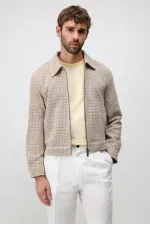 Antioch Beige Textured Zip-Up Men's Jacket
