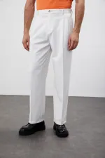 Pantalon Antioch écru à taille haute plissé et coupe décontractée pour homme