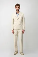 Antioch Ekru Kruvaze Relaxed Fit Erkek Blazer Ceket Antioch Ekru Kruvaze Relaxed Fit Erkek Blazer Ceket