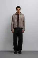 Antioch Beige Relax Fit Faux Leather Men's Coat