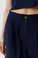 Pantalon culotte Antioch bleu marine en lin mélangé pour femme