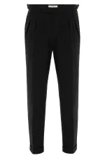 Pantalon homme Antioch noir taille haute en lin mélangé à double ourlet