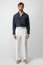 Chemise homme Antioch bleu marine en mélange lyocell à col large