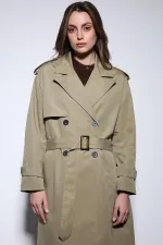 Trench-coat Antioch kaki croisé à ceinture pour femme