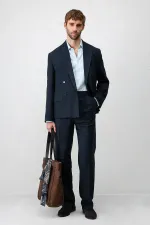 Veste blazer homme Antioch Navy Relax Fit en lin mélangé
