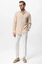 Antioch Beige Concealed Button Linen Blend Men's Shirt