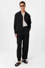Antioch Black Modal Fabric Relax Fit Belted Men's Trousers