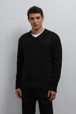 Antioch Black Textured V-Neck Men's Sweater