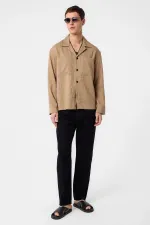Antioch Açık Kahve Modal Kumaş Çizgili Erkek Gömlek