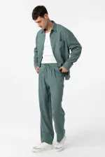 Antioch Green Linen Blend Baggy Men's Pants with Belt