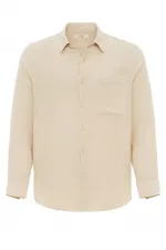 Antioch Bej Müslin Kumaş Uzun Kollu Erkek Gömlek