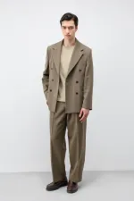 Antioch Haki Relax Fit Kruvaze Erkek Blazer Ceket