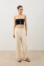 Pantalon large beige clair Antioch pour femme avec détails de pinces