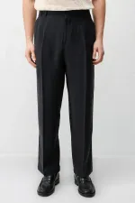 Antioch Black Lyocell Relaxed Fit Pleated Men's Trousers