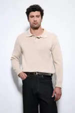 Pull basique pour homme Antioch beige à col polo